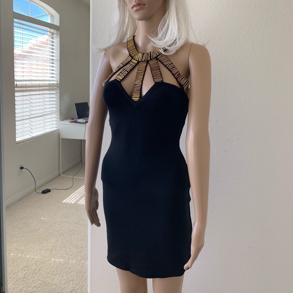 ANGL Sexy black gold party dress S prom nye gala